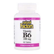 Natural Factors Vitamin B6, Pyridoxine HCl, 100 mg, 90 Tablets