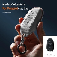 Alcantara Car Key Case Cover Shell Remote Buttons For Peugeot 408 508 3008 5008 2008 Suede Keychain 