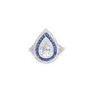 Platinum, 2.09ct Pear Cut Diamond, Sapphire and Diamond Ring