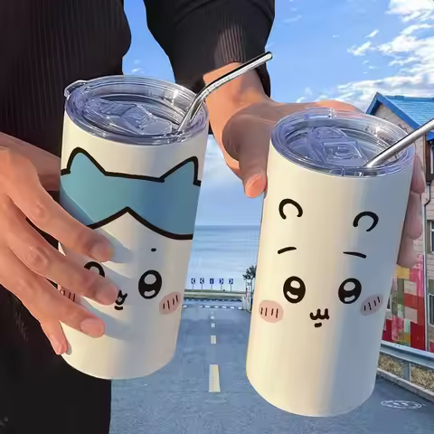 Chiikawa Insulated Cup Kawaii Usagi Hachiware Large Capacity Straw Water Bottle Korean Cartoon Anime