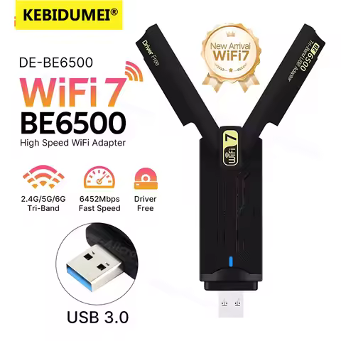 KEBIDUMEI BE6500 USB 3.0 WiFi 7 Adapter 2.4G/5G/6GHz Wireless Network Card 1800/5400/6500Mbps 802.11
