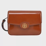 TORY BURCH ROBINSON亮漆皮磁釦斜背/肩背兩用包-棕 棕