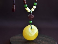 公主扣天然琥珀蜜蠟滿蜜雞油黃古典大氣項鏈