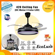 Ecoluxe Modern Ceiling Fan 3 Color LED + Colour Led Ring Ceiling Fan Remote Control Ceiling Fan 42"