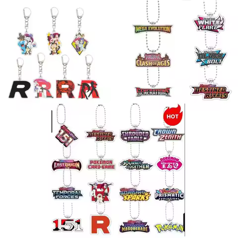 Anime Pokemon Mega Evolutions Sv10 Sv11 Sv9 151 Logo Acrylic Keychain Pendant R James Meowth Logo Ke