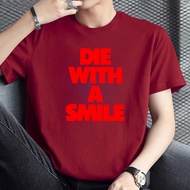 Men's Red T-Shirt with DIE WITH A SMILE Graphic Print - Casual Short Sleeve Tee for Everyday Wear, C