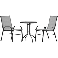 Outdoor Patio Dining Set -flex Comfort Stack Chairs - Round Tempered Glass Patio Table
