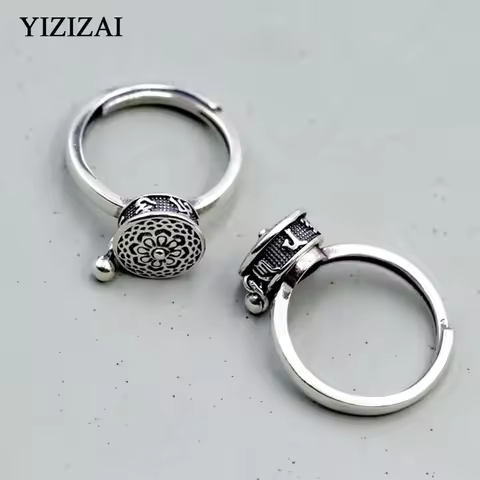 YIZIZAI Silver Color Buddhist Ring for Women Tibetan Prayer Wheel Ring OM Mantra 7 Chakras Ring Good