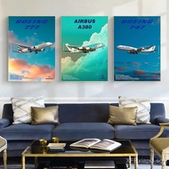Vintage Aviation Canvas Wall Art Boeing 747/777 Airbus A380 Print Emirates Aircraft,No Frame Canvas 