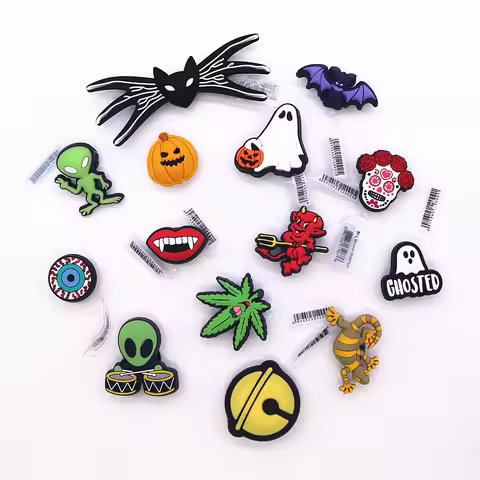 1Pc 3D Halloween Clog Charms Spooky Ghost Skull Pumpkin Bat Alien Devil Creepy Eye Lizard Hole Shoes