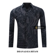KEMEJA HITAM Original DHANAJAYA Motif Batik Shirt With Black DHANAJAYA Motif, Men's Batik Shirt For Men, Slimfit, Full Layer, Long Sleeve