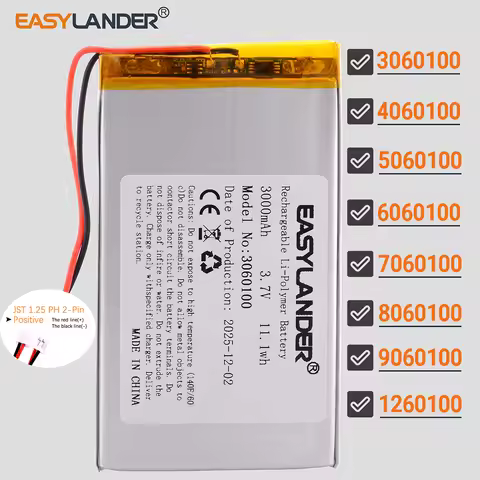JST MX1.25mm 2Pin 6060100 3.7V 5000mAh Lithium Li-ion Polymer Battery 3060100 4060100 5060100 706010