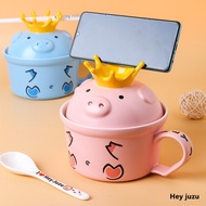 Hey Pig Home Creative Non-Stick Ceramic Instant Noodles Pot Bowl Japanese Style Cute Mini Casserole Crown Pig Instant No
