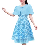 ZANZEA | เดรสยาวคลุมเข่า ZANZEA ดีไซน์โบว์หรูหรา แฟชั่นผู้หญิง คอทรงโอ แขนทรงเคป กระชับเอว ทรงเอไลน์