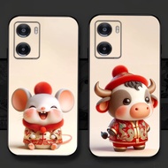 Oppo a57 2022 / a77s case printed with CNY zodiac animal, the ox, the dragon, the dragon, the snake