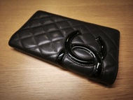Chanel 黑色菱格紋長銀包