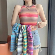 Korean style Women's Fashion Sando Halter-neck tank top Rainbow Pattern