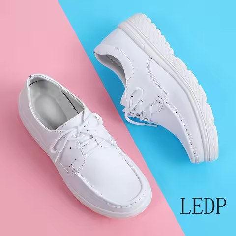 Real Leather Women's Walking Shoes Loafers Wedge-shaped Lace Up Sports Shoes Thick Soled Comfortable