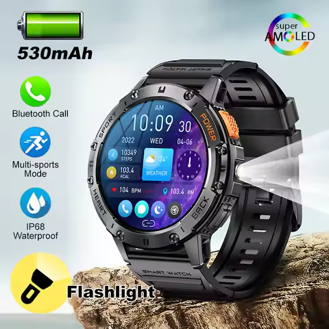 1.43" AMOLED Screen Bluetooth Call LED Flashlight 530mAh Outdoor Men Smart Watch Sports Health Monit