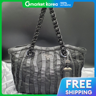 Prada | กระเป๋าสะพายไหล่ Prada Horn Chain Poccono Wave มือสอง แบรนด์เนม สีเงินเปียโน