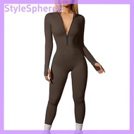 StyleSphereE Phụ Nữ Của Yoga Jumpsuit Tập Thể Dục Gân Dài Tay Áo Phía Trước Zip Thể Thao Màu Rắn Bod