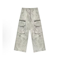 Real Shot High Street Hot Sale Cannonball Zipper Pocket Washed Distressed Fading Straight Overalls