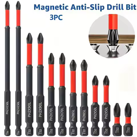 Magnetic Non-Slip Drill Bit Set 3Pieces, S2 Steel, Crosshead and Impact Drill Bits, Suitable for Ele