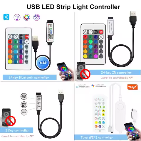 USB Bluetooth WIFI LED Strip RGB Controller IR Remote Dimmer Music Phone APP Control Brightness Adju