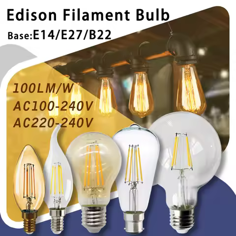 2PCS LED Filament Bulb E14 E27 C35 C35T ST64 G80 A60 220V 4W 9W Warm White Glass 360 Degree Edison R