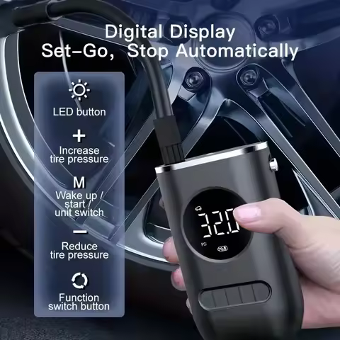 Car Air Pump, Portable Mini Electric Tire Pump, Handheld Pump Inflator With Wireless Digital Display
