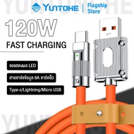 YUNTONGHE 120W 3A Micro USB Super Fast Charge สายชาร์จเร็ว USB Android LEDสายข้อมูล Bold OD6.0หนา 1M 2M For Samsung Xiaomi Huawei OPPO VIVO REALME