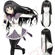JEREMY1 Homura Akemi Cosplay Wig, Synthetic Magical Girl Puella Magi Madoka Magica, Role Play Natural Heat Resistant Halloween Party Long Black Wig Women