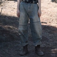 復古文青 淺色破洞舒適牛仔褲