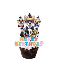 1入組快樂小狗蛋糕插旗,寵物主題生日派對裝飾蛋糕,蛋糕裝飾插旗杯子蛋糕釵