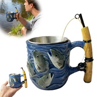 New Strange Fishing Rare Coffee Mugs Fishing Rod Handle Steel Beer Utensils Cups Party Home P7k2