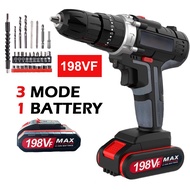 Bor Listrik 1 Set Lengkap 198VF 10mm Reversible/ Bor Listrik Modern Tanpa Kabel Cordless Real 68VF/ Bor Listrik Baterai Charger Cas Electric Drill Cordless 88VF/ Mesin Bor Listrik Modern Fullset Drill Besi Kuat 21VF/ Bor Tangan Listrik Murah Multifungsi