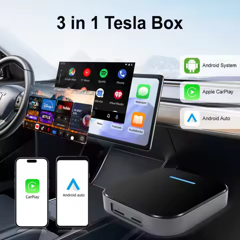 3 in 1 Wireless CarPlay Android Auto Tesla Box Support Install Apps play store, AI Box for Tesla Mod