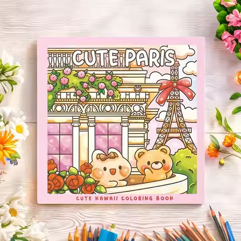 Cute Paris Coloring Book - "Cute Paris" with Eiffel Tower & Bears Design, Perfect for Adults & Kids,