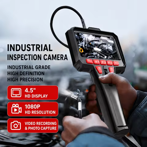 A45 1080P HD Industrial Endoscope Camera, 6 LEDs, Bi‑directional 360° Rotatable Lens, 4.5‑Inch Scree