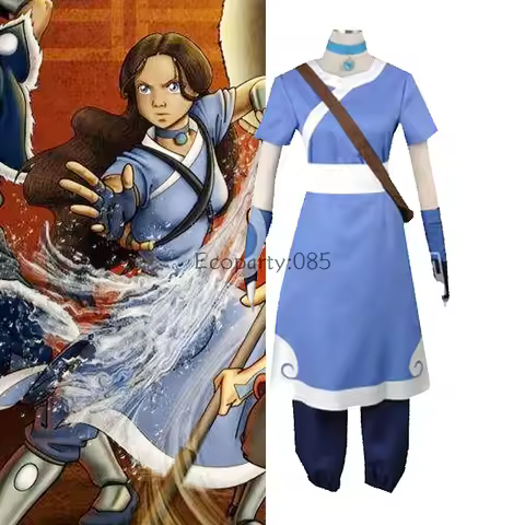 Avatar: The Last Airbender Katara/Zuko Cosplay Costume Blue Robe Pants Uniform Set For Woman Man Hal