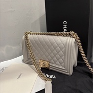 Chanel Boy 25 淡金扣 荔枝牛皮 灰色 ｜Classic Trend CT精品｜台北東區實體