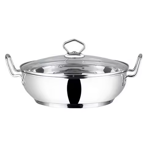 Stainless Steel Kadhai Tempered Glass Lid Induction Friendly Wok 24cm/9.5 Inch 3 Liters(3.2 Quarts) 