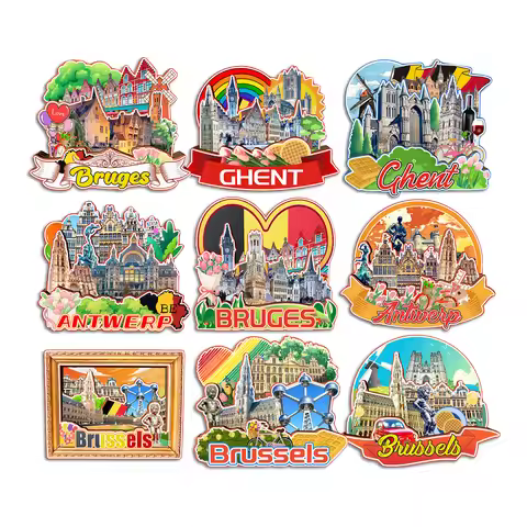 Brussels Antwerp Ghent Bruges BELGIUM Fridge Magnet Travel Souvenir Gift Handmade Decorative Refrige
