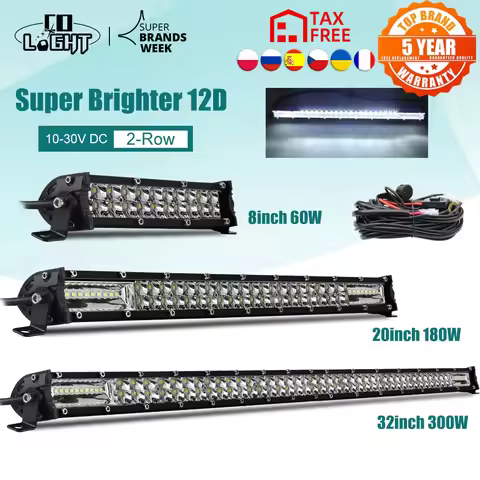 CO LIGHT Super Slim 12D 8" 20" 32" LED Light Bar Spot Flood 60W 180W 300W Led Bar 4x4 for ATV SUV Of