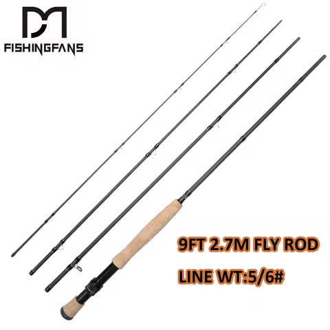 FISHINGFANS FLY ROD 9FT 2.7M LINE WT 5/6# CORK HANDLE 4 SECTIONS Lake River 36T Carbon Fiber Fly Rod