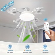 4Heads Ceiling Fan 60W 2in1 Multifunctional E27 LED Fan Light With Foldable Remote Control Dimming D