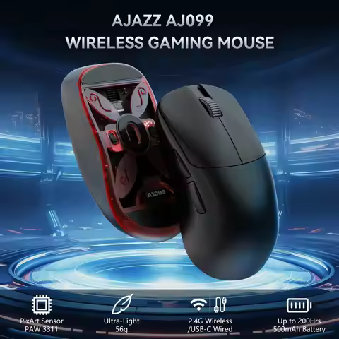 Ajazz AJ099 Superlight Wireless Gaming Mouse, Ergonomic 54g Ultra Lightweight 2.4Ghz/Wired Mouse, PA