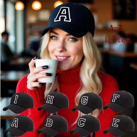 1pc Black Unisex 26 A-Z Letter Baseball Cap, Adjustable Casual Breathable Sunscreen Cap, Suitable Fo