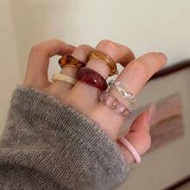 7pcs Resin Ring Set, Vintage Y2K Style, Thick Stackable Rings, Multicolor Women's Rings (Due To The 