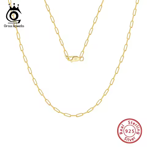 ORSA JEWELS 14K Gold 925 Sterling Silver 1.8mm Paperclip Neck Chain Fashion Link Chain Necklaces for